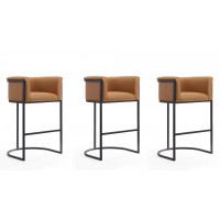 Manhattan Comfort 3-BS015-CL Cosmopolitan 37.8 in. Camel and Black Metal Barstool (Set of 3)